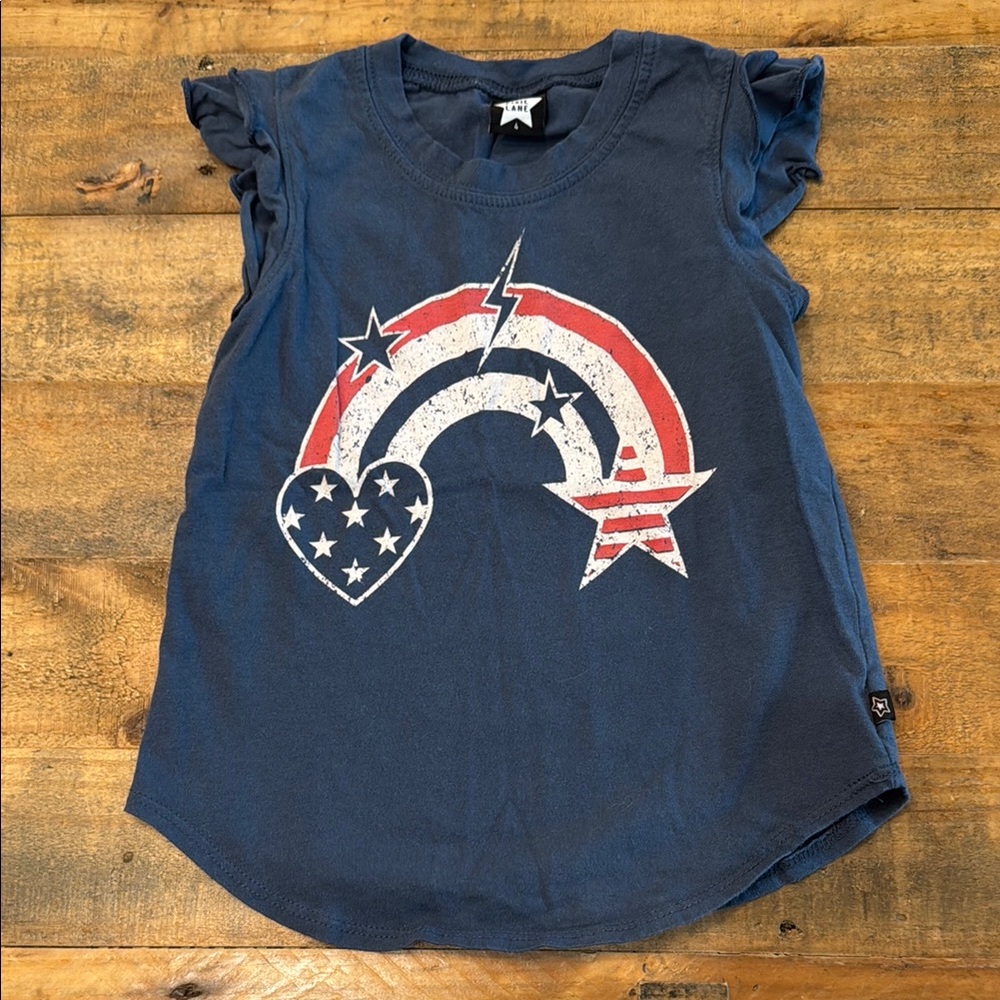 Pixie Lane Blue and Red Short Sleeve Tee with Retro Graphic